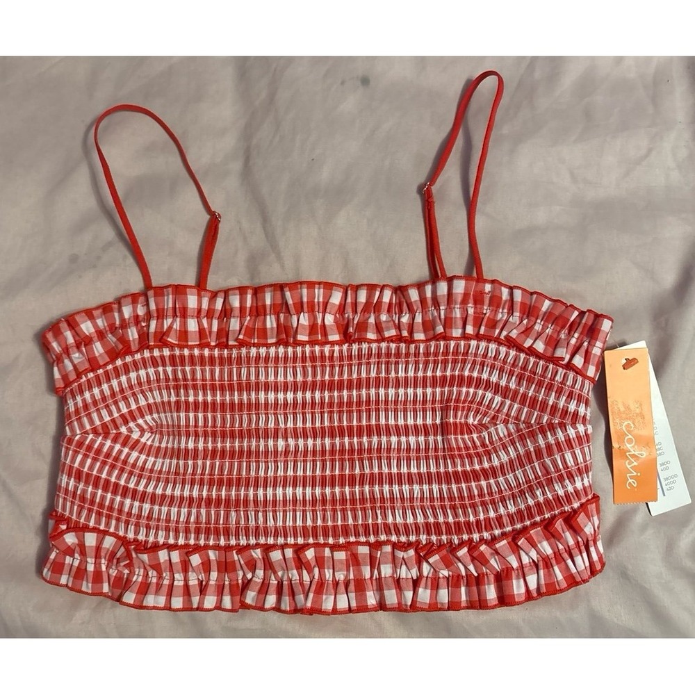 NEW Colsie‎ Red Gingham Ruched Bandeau Bralette, Medium